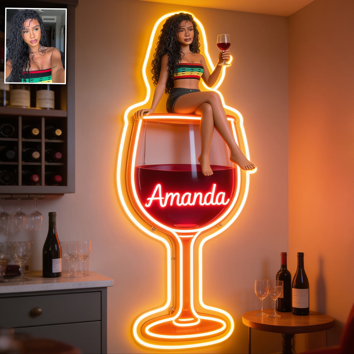 Custom Any Photo Drinking Corner - Personalized Wine Neon LED Light Sign