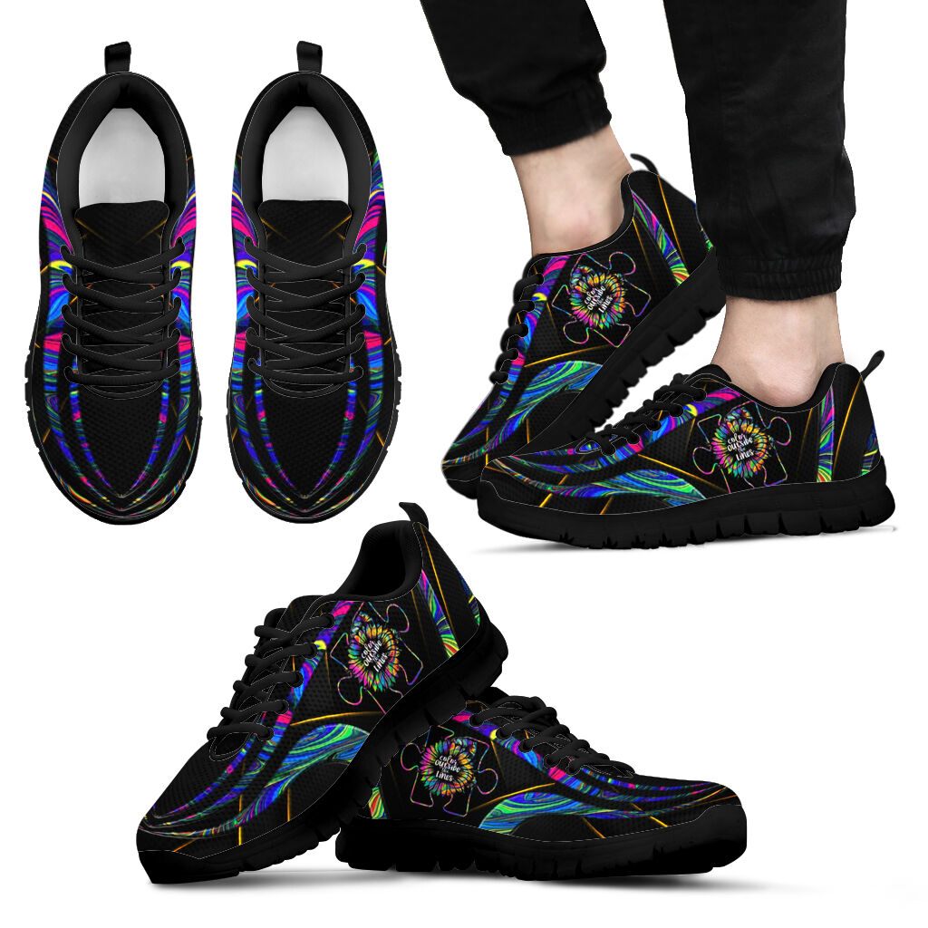 Color Outside The Line Leather Pattern Print Autism Awareness Sneakers 0622