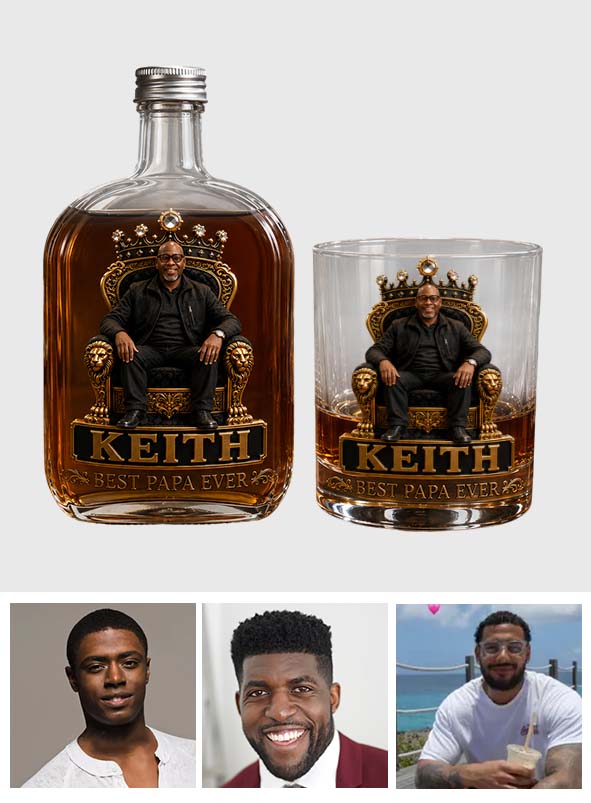 Gift For Black King, Custom Gift Father's Day - Personalized Father Whiskey Bottle & Glass