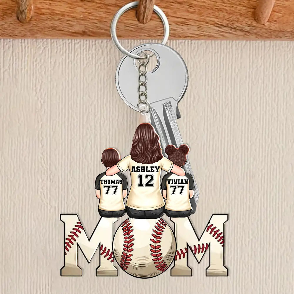 Custom Keychain with Mom and Kids in Jerseys – Personalized Gift