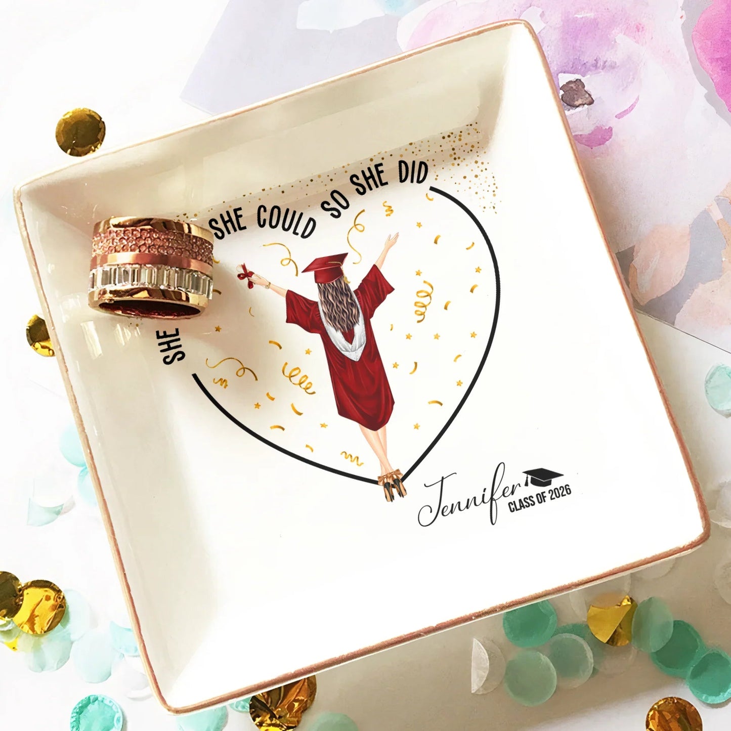 Personalized Graduation Jewelry Dish, She Believed She Could So She Did Vanity Decor, Unique Gift for Her