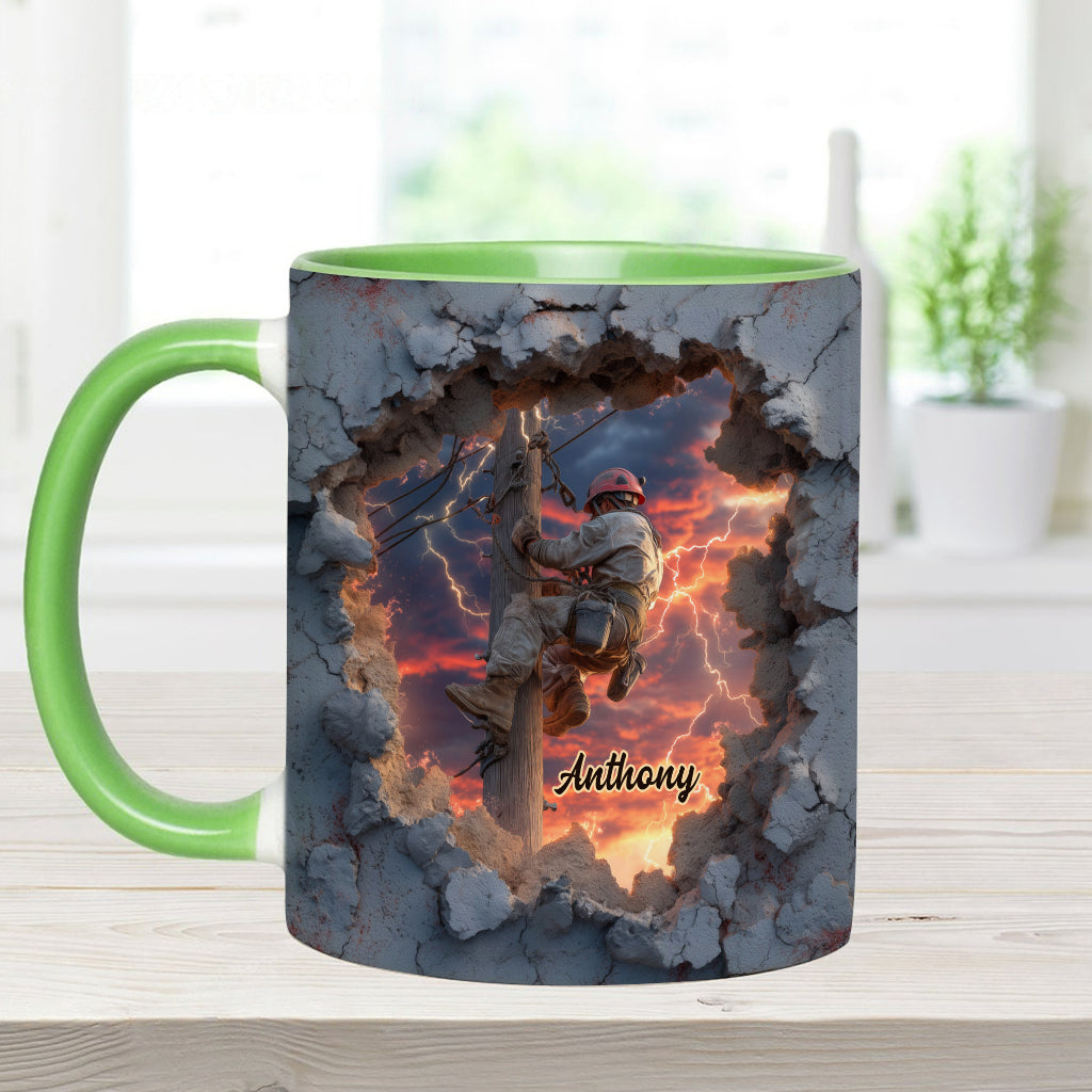 Gift For Lineman Dad, Husband, Son... - Personalized Lineman Accent Mug