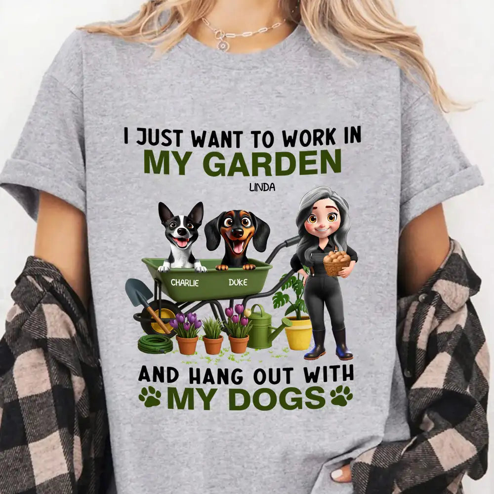 I Just Want to Work in My Garden and Hang Out With My Dogs – Personalized Illustration Classic Tee, Creative Gift for Dog Lovers