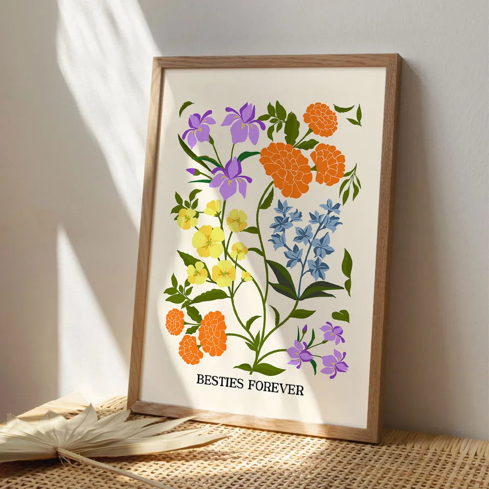Personalized Birth Flower Bouquet Poster Minimalist Floral Wall Decor Unique Gift for Sisters, Sweet Quote Keepsake