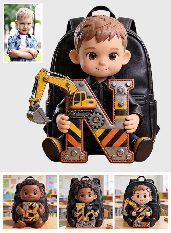 Alphabet Letter Construction Theme - Personalized Kid Changeable Leather Patch Backpack