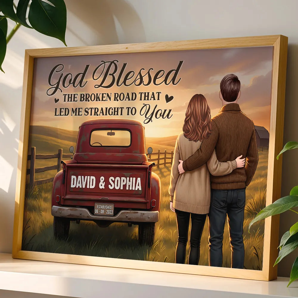 Personalized Couple Sunset Poster Country Truck Scene Romantic Wall Art Unique Gift for Husband or Wife