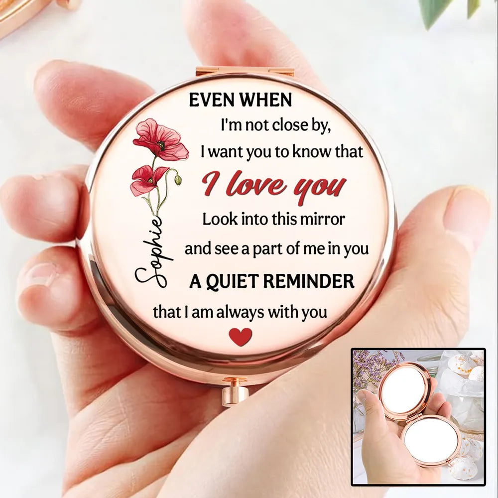 A Part Of Me In You Metal Compact Mirror, Personalized Love Message Gift for Wife or Girlfriend, Sweet Daily Reminder