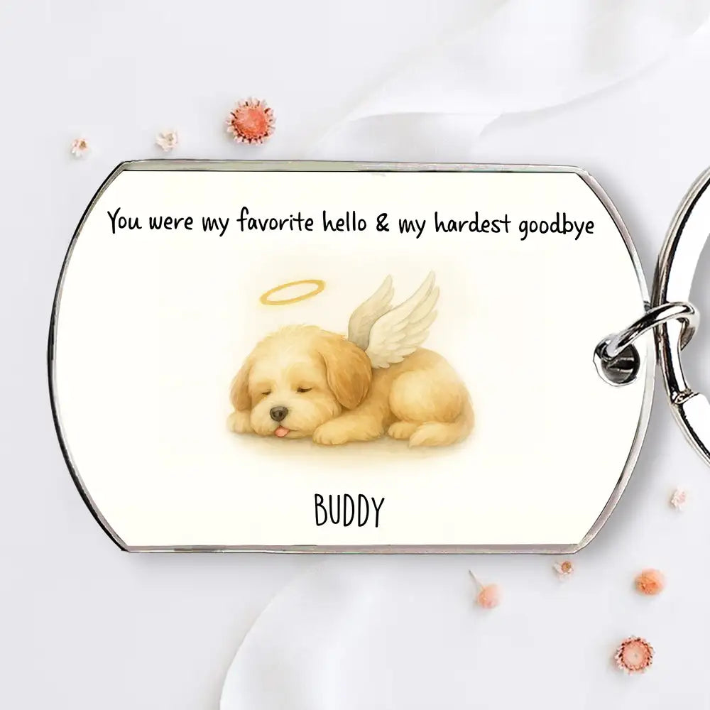 Angel Dog 'Hardest Goodbye' Personalized Keychain – Thoughtful Pet Remembrance Gift for Pet Owners