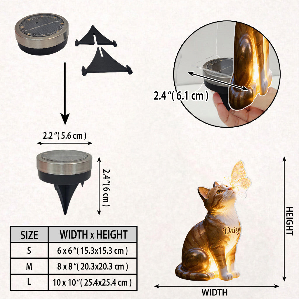 Cat And Butterfly - Personalized Cat Solar Acrylic Light