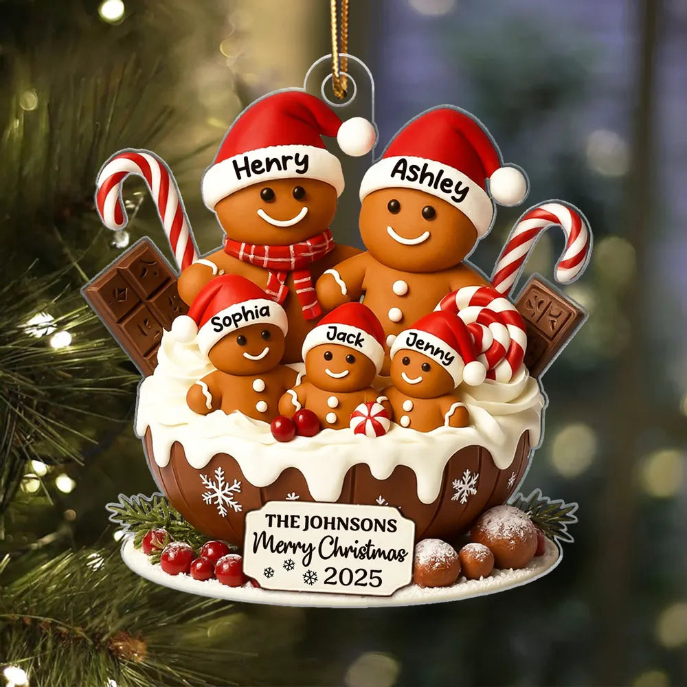 Acrylic Ornament with Gingerbread Family Design, Perfect Christmas Gift for Warm Holiday Memories