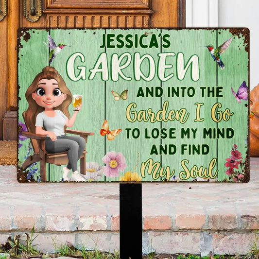 Rectangular Iron Sign with Garden Theme, Cartoon Character and Floral Design, Outdoor Decoration Gift
