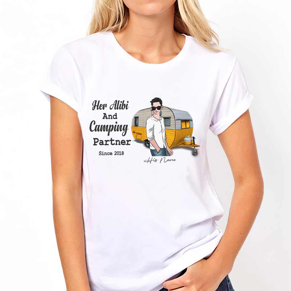 Her Alibi And Camping Partner - Personalized Couple T-shirt and Hoodie