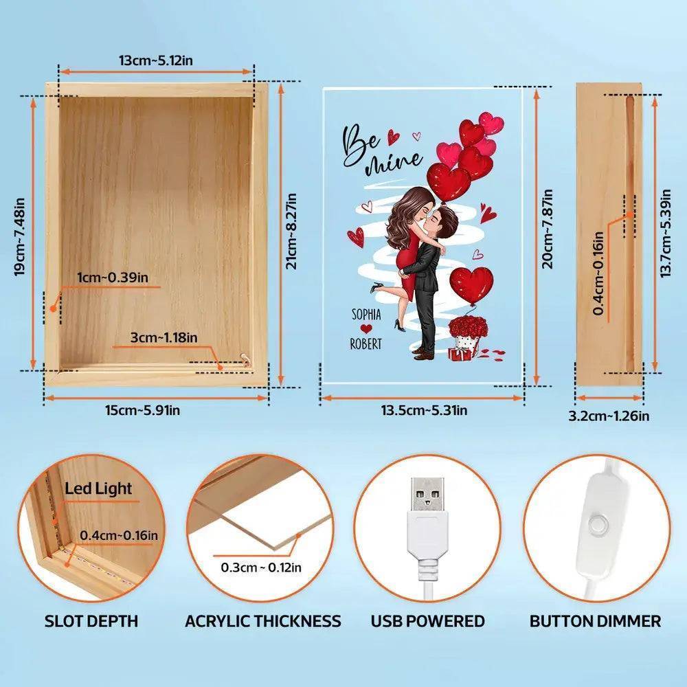 Be Mine Doll Couple Kissing - Valentine's Day Custom Frame Light Box - Personalized Romantic Scene