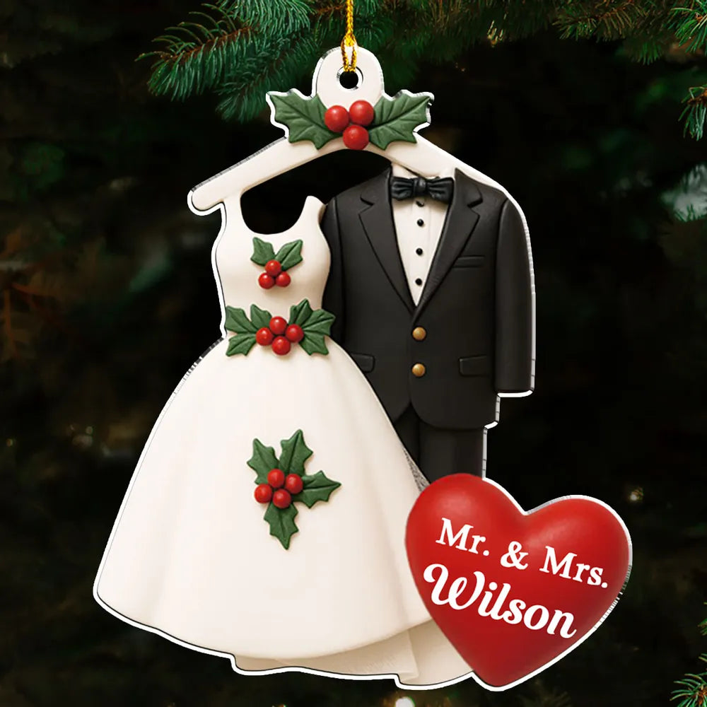 Acrylic Ornament with Wedding Dress & Suit Design, Romantic Holiday Décor and Perfect Gift for Newlyweds