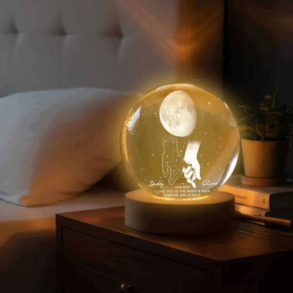 Personalized Globe Lamp with holding hands under the moon, unique memorial gift to keep them close