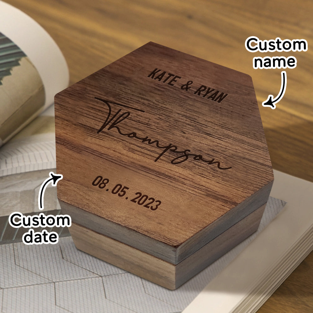 Custom Engraved Text - Personalized Hexagon Wooden Jewelry Box