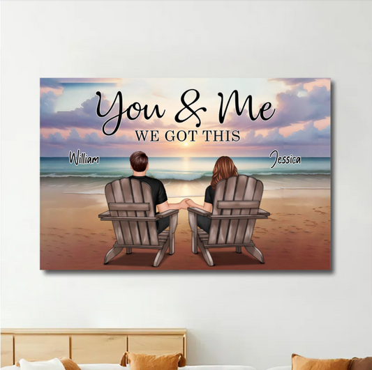 Couple Sitting Realistic Beach Landscape - Personalized Poster, Keychain, Plaque, Ornament and Pillow, Unique Gift