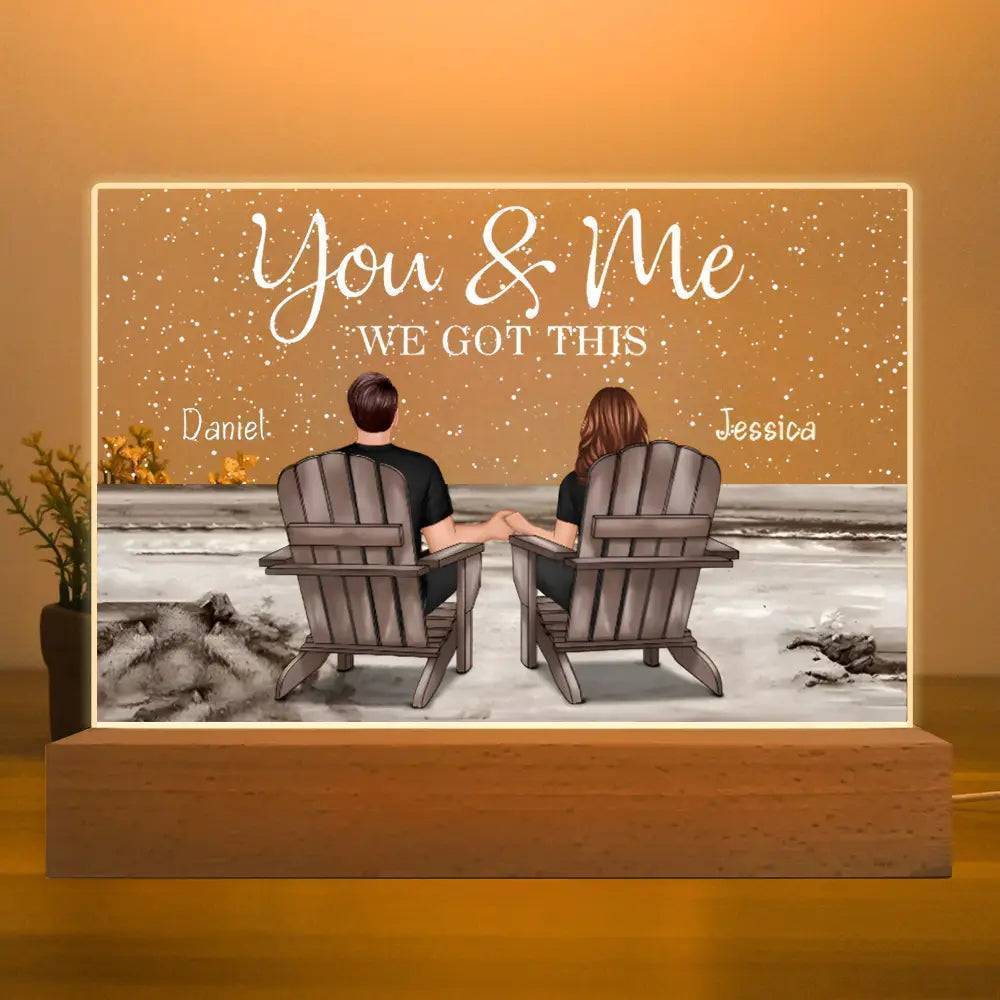 Seaside Memories - Personalized Vintage Beach Couple LED Light Plaque - A Timeless Anniversary Gift for Him & Her