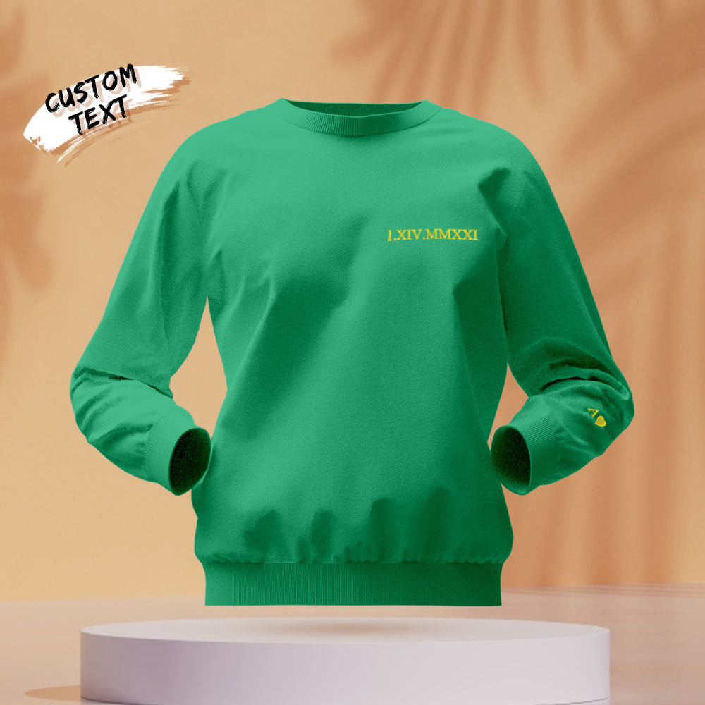 Custom Engraved Embroidery Round Neck Roman Numeral Date - Personalized Couple Sweatshirt