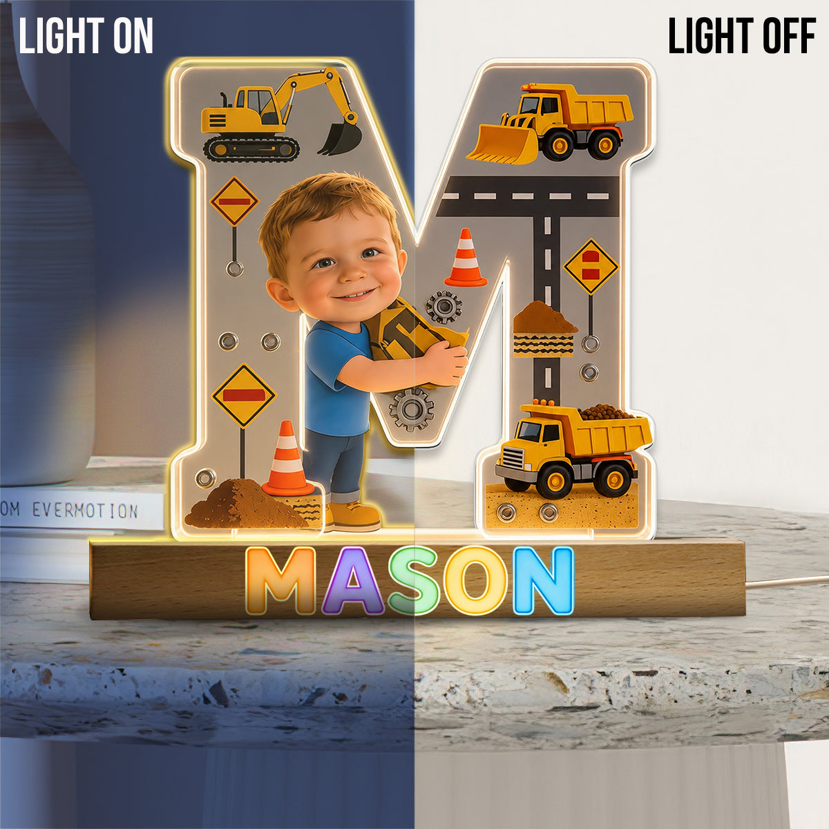 Alphabet Letter & Custom Photo And Theme - Personalized Kid Shaped Led Night Light