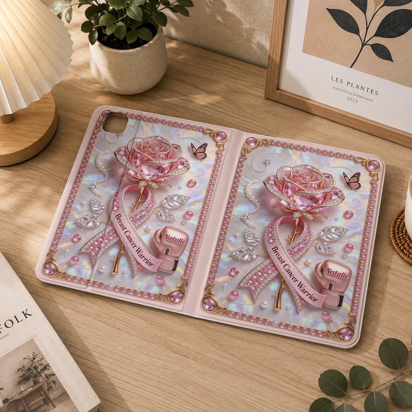 Faith Hope Love - Personalized Breast Cancer Awareness Tablet Cover With Pen Slot
