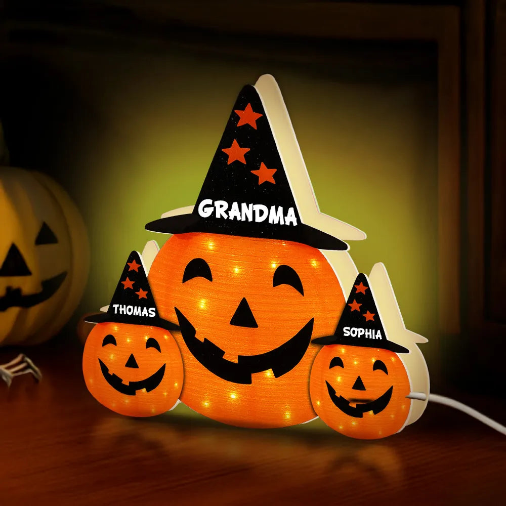 Custom Family Pumpkin Acrylic Light Box with “GRANDMA” – Bright Seasonal Lamp, Heartfelt Gift for Grandma and the Little Ones
