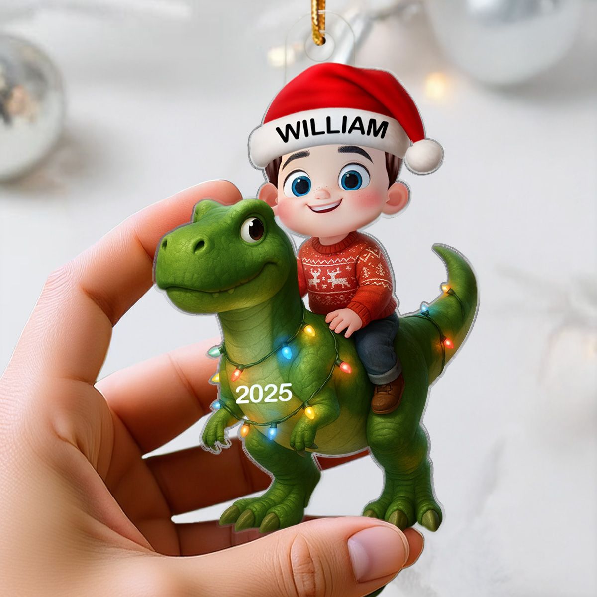 Christmas Dinosaur Ornament Acrylic High Clarity Gift for Kids