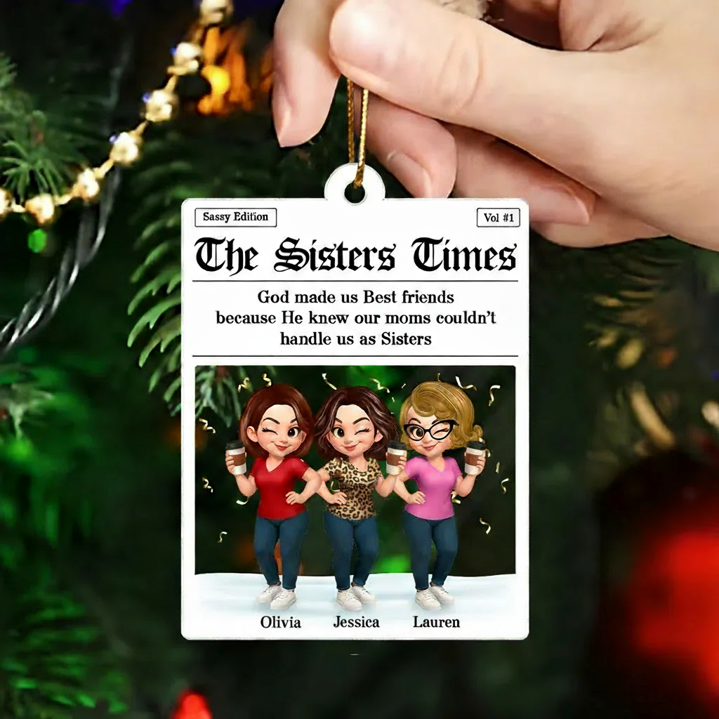 Best Friends Acrylic Ornament with Fun Newspaper-Style Illustration, Unique Design, Perfect Gift for Friendship