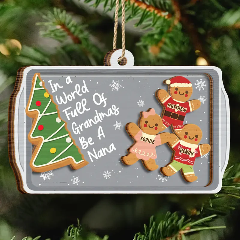Personalized Gingerbread Ornament for Christmas, wooden 2-layer, cute cartoon style, creative gift for Grandmother