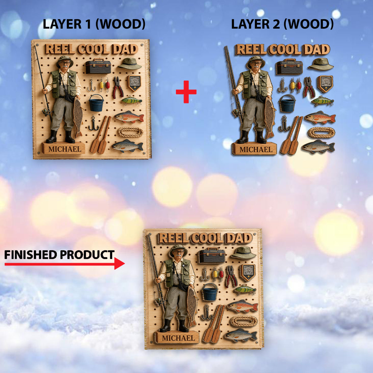 Dad Loves Fishing - Personalized Father 2 Layered Wood Sign / Wood Plaque