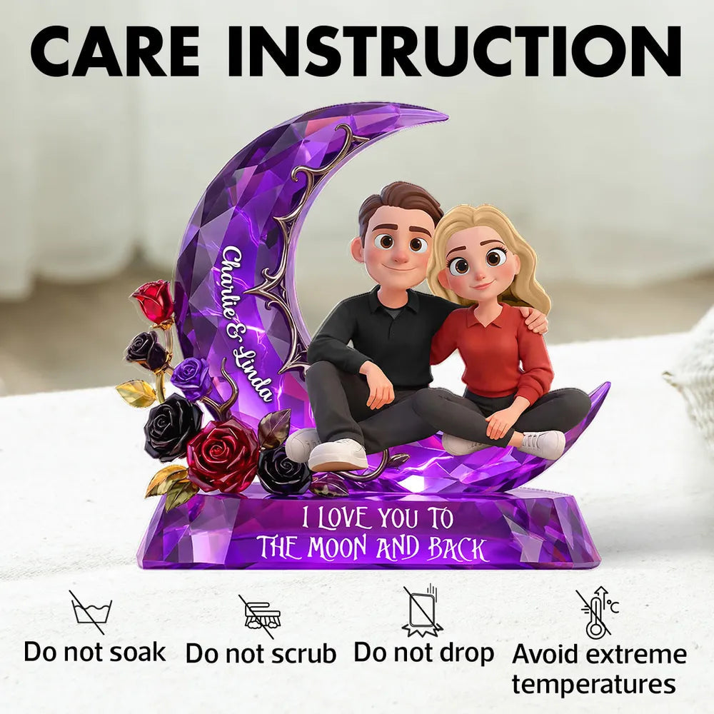 Personalized Shaped Acrylic Block Plaque Moon Couple Decor 'I Love You to the Moon and Back' Unique Romantic Gift