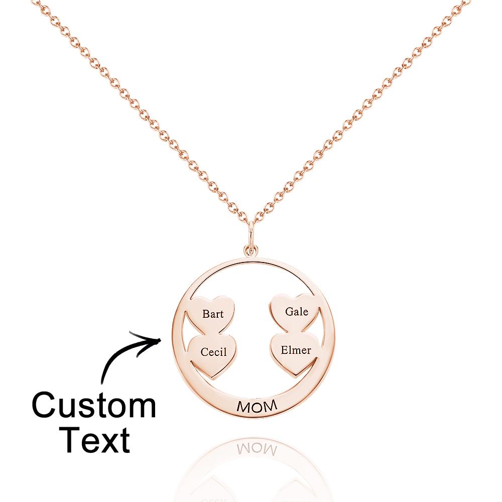 Custom Engraved Circle Hearts Necklace Charm - Personalized Necklace