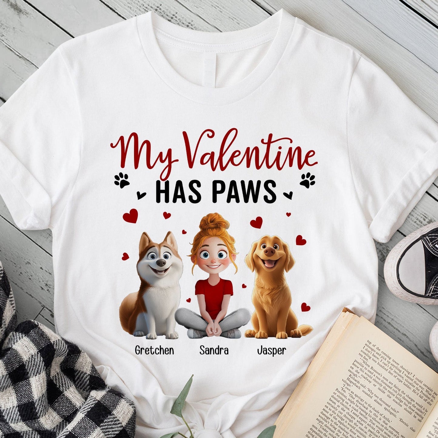 'My Valentine Has Paws' Pet-Themed Classic Tee – Valentine's Day Gift for Pet Lovers, Available as Women Tee, Hoodie, and Sweatshirt