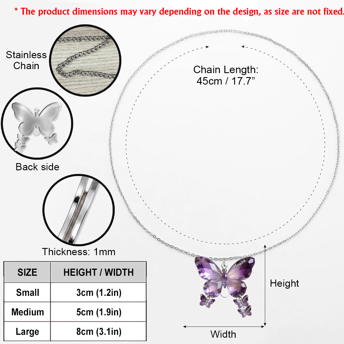 Butterfly Mom - Personalized Mother Shaped Metal Pendant Necklace