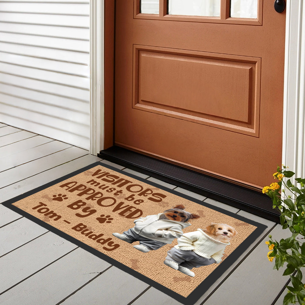 Personalized Dog Doormat – Visitors Must Be Approved By These Pet, Customizable Pet Welcome Mat, Perfect Gift for Dog Lovers, Home Decor for Pet Families
