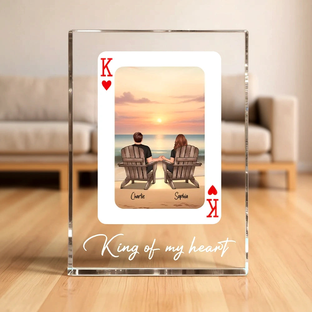 Rectangle Acrylic Block Plaque Personalized for Couples, Beach Chairs at Sunset, Sweet Desk Decor Keepsake Gift for Your Partner