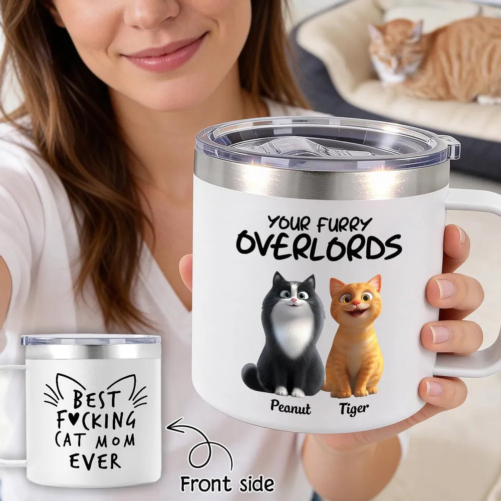 Personalized Stainless Steel Coffee Mug for Cat Mom, Funny Cat Quote and Custom Cats, Unique Mother's Day Gift