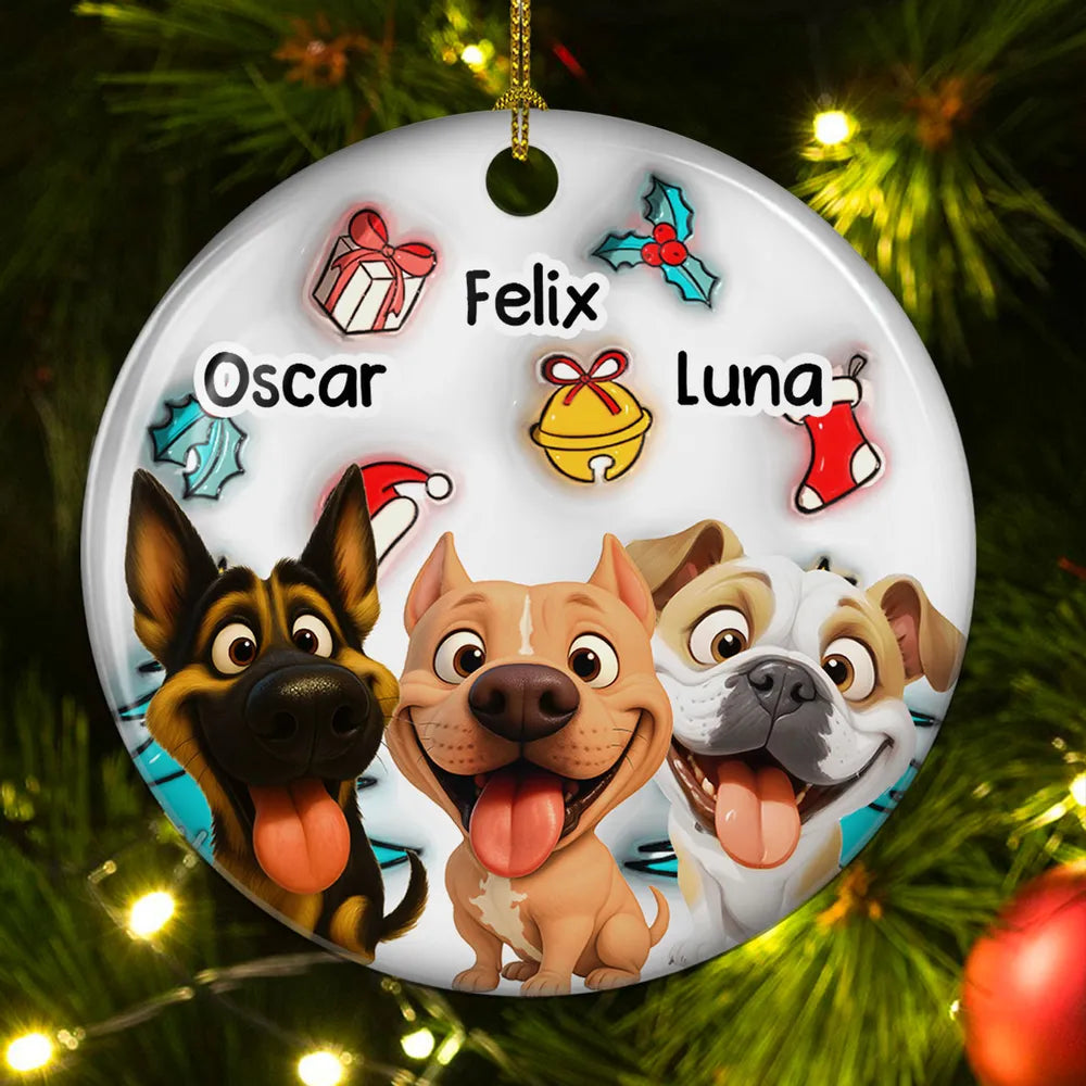 Ceramic Ornament with Cartoon Dog and Christmas Theme, High Clarity, Fun Gift for Pet Lovers