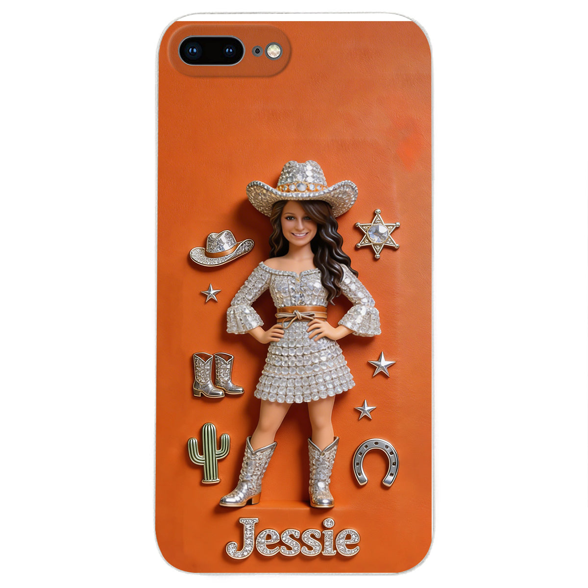 Cowgirl Spirit - Personalized Cowgirl 3D Embossed Leather Phone Case