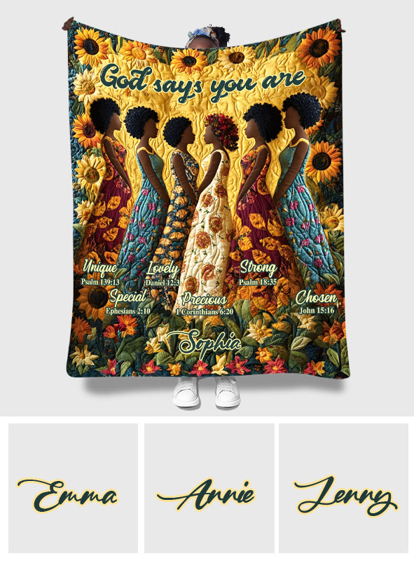 God Says You Are - Personalized African American Blanket
