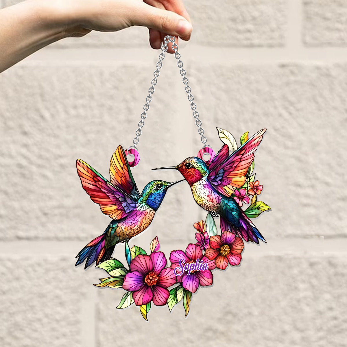 Coloful Hummingbird - Personalized Hummingbird Window Hanging Suncatcher Ornament