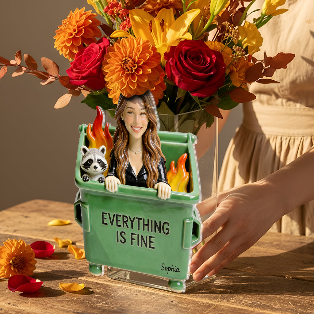 Dumpster Fire Everything Is Fine - Personalized Colleague Acrylic Pot