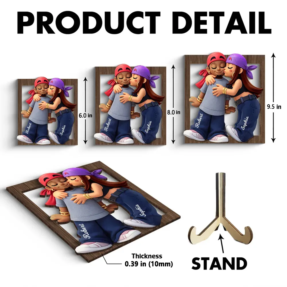 Personalized 2-Layer Wooden Plaque Cute Couple Kissing Keepsake for Bedroom Decor, A Unique Gift for Him or Her