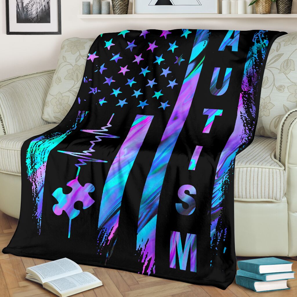 Autism Awareness American Flag Autism Awareness Blanket 0622
