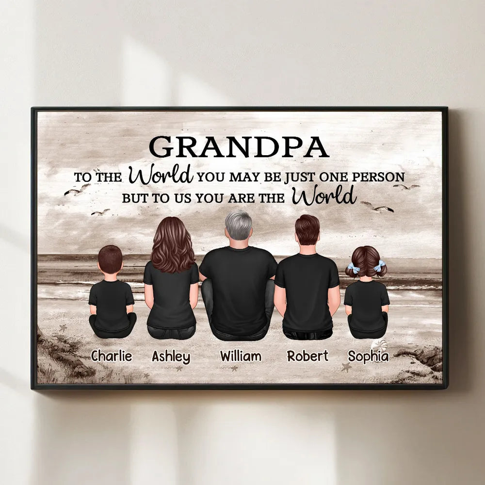 Poster Personalized Grandpa Beach Scene Family Art, You Are Our World, Vintage Style, Unique Gift from Grandkids
