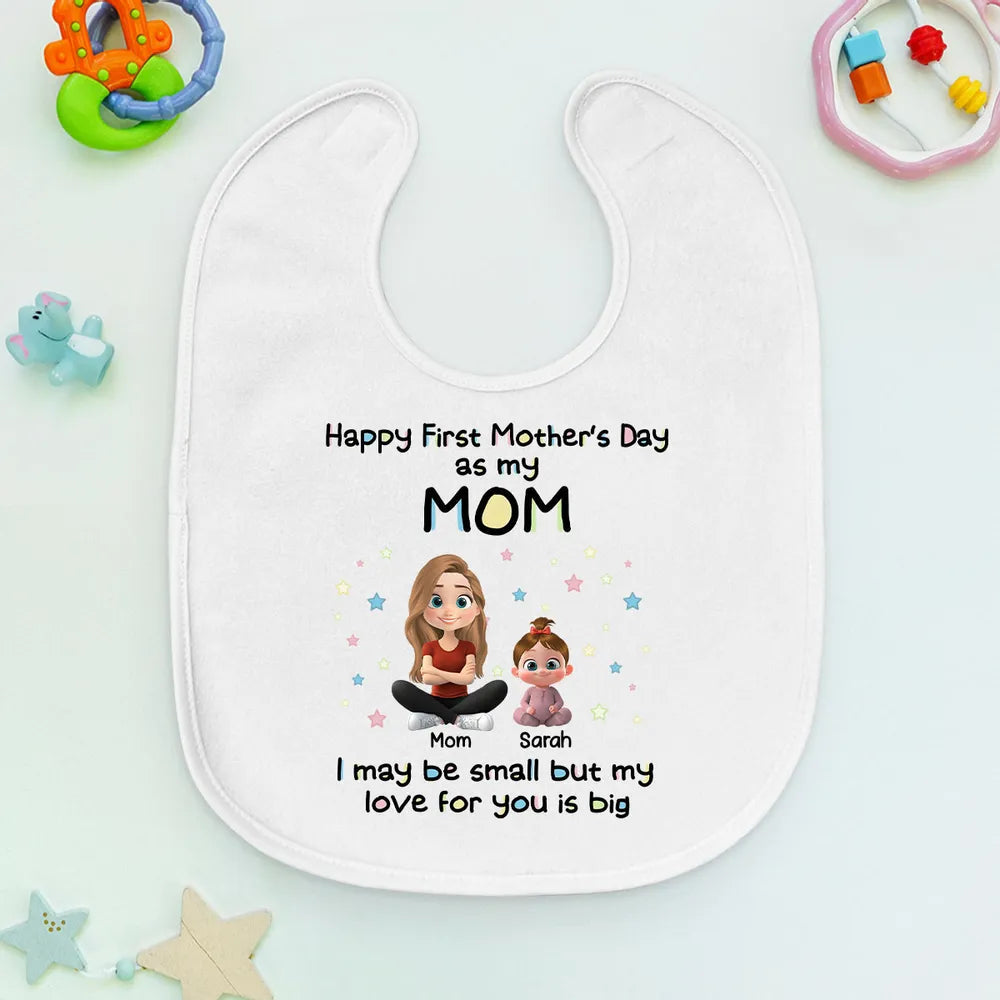 Cotton Baby Bib Personalized First Mother's Day Gift from Baby to Mom Sweet Keepsake with Cute Mom and Baby Art