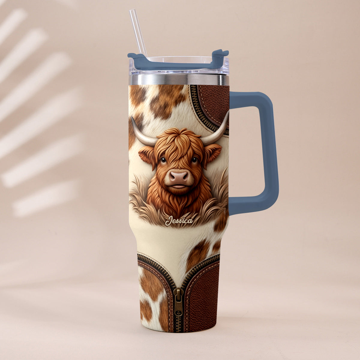 Cute Highland Cow - Personalized Highland Cow Tumbler With Plush Charm