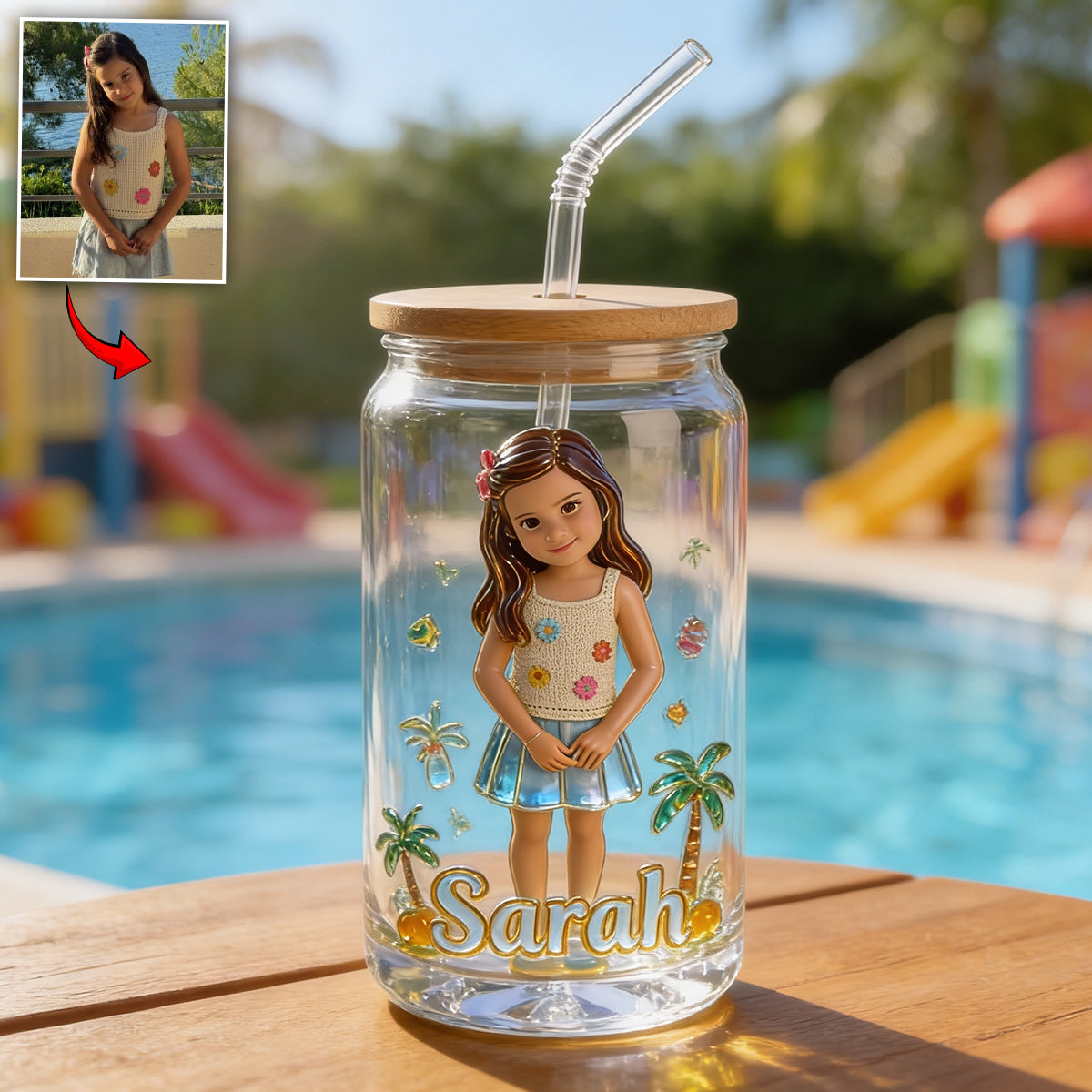 Hello Summer - Personalized Kid Can Glass