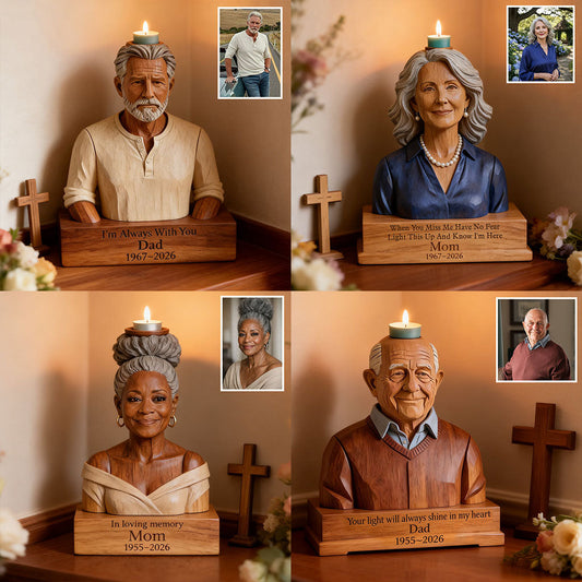 In Loving Memory - Personalized Memorial Custom Shape Wooden Candle Holder
