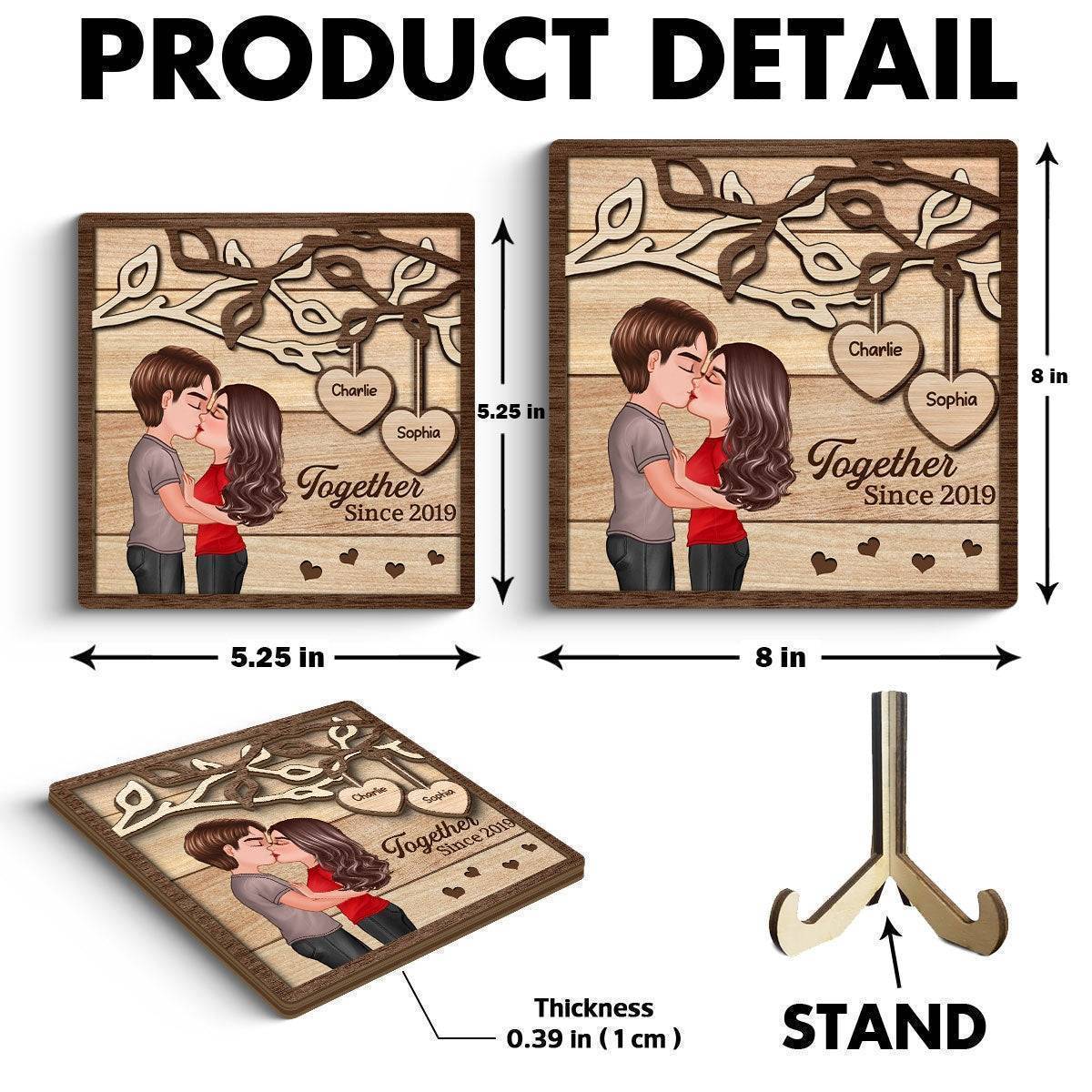 Enchanted Love - Personalized 'Couple Kissing Under Tree' Wooden Plaque - A Perfect Valentine's & Anniversary Gift for Him and Her